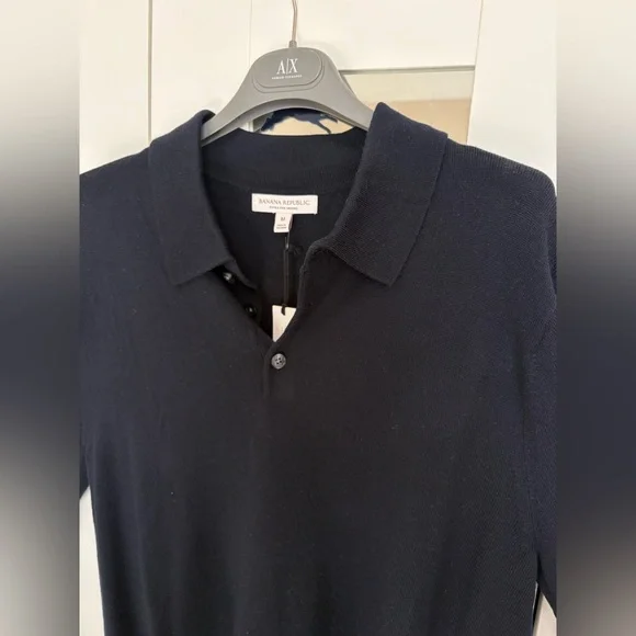 Men’s Banana Republic MERINO LONG-SLEEVE SWEATER POLO- Navy Blue - Picture 5 of 9